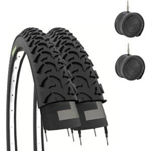 ECOVELO EBA26MBE 2 COPERTONI + 2 CAMERE d'Aria per MTB Bici Bicicletta Nero 26 x 1.95 (50-559)