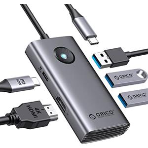 ORICO Hub USB C, docking station USB C 5 in 1 con HDMI 4K, 60 W, USB 3.0 5 Gbps e 2 porte dati USB 2.0 Dock USB C per MacBook Air, MacBook Pro, XP e altro ancora (grigio)