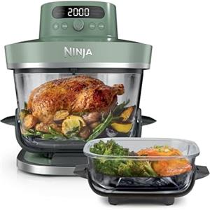 Ninja CRISPi PRO XL Friggitrice ad aria in vetro, 5 programmi di cottura preimpostati, include contenitori in vetro CleanCrisp da 5,7 L e 2,3 L e coperchi, verde muschio AS090EUGN
