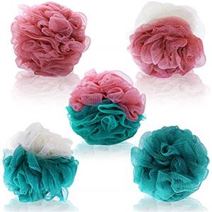 FRCOLOR 5pezzi Palline da Doccia e Bagno in Rete Spugne Esfolianti Ricca per Scrub Delicati o Energici Realizzate in Pe Inodore Cordino per Asciugatura Facile