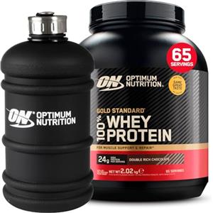 Optimum Nutrition Gold Standard 100% Whey Proteine in Polvere per Sviluppo e Recupero Muscolare con Glutammina Aminoacidi BCAA Naturali Gusto Doppio Cioccolato 65 Dosi 2,02Kg + BORRACCIA GRANDE