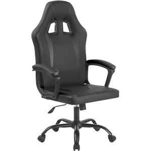 IlGruppone Sedia Gaming Adulto Professionale Similpelle Reclinabile con Braccioli Ufficio Regolabile in Altezza Pistone Gas Gamer Portata 150 kg - Nero