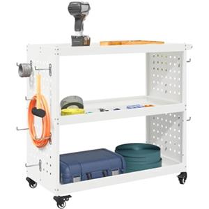 vidaXL Carrello per Attrezzi con lo scaffale Bianco 75 x 35 x 73 cm, Carrello Porta Attrezzi, Mobile, Ruote Bloccabili, Organizer Garage, Armadietto Rettangolare, Toolbox Portatile
