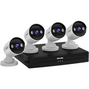 Tenda Kit di videosorveglianza PoE per esterni con 4 telecamere da 4 MP e 1 NVR, HDD da 1 TB (supporta fino a 10 TB) per videosorveglianza 24/7, telecamera IP PoE con rilevamento AI delle persone, vis