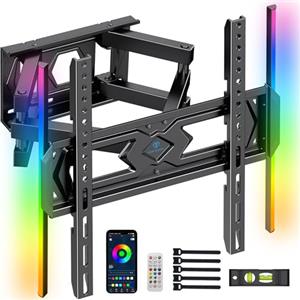 PERLESMITH Supporto TV Parete Luci LED TV 25″ - 70″ Fino a 45 kg, Staffa TV a Doppio Braccio Orientabile, Luci di Retroilluminazione Sincronizzate, VESA Massimo 400x400mm
