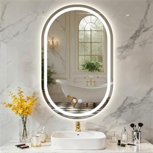 PINNIP Specchio Bagno con Luce, LED Specchio Ovale da Parete, Smart Mirror, Antifog, Dimmerabile 3 Colori, Vetro Temperato HD, Orizzontale/Verticale (Ovale, 90 x 60 cm)