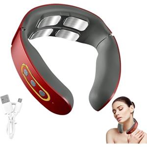 UOEONR Neurotex - Massaggiatore cervicale elettrico 11 in 1, con calore, impulsi elettrici contro dolori e tensioni, 6 modalità, 9 livelli di intensità, per ufficio, casa (rosso)