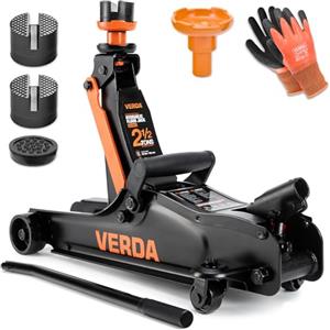 Sellnet Verda cric idraulico 2,5T, 85-365 mm + 3 guanti da lavoro in gomma + guanti da lavoro sollevatore auto cric sollevatore auto professionale supporto piatto camper fuoristrada