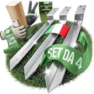 BIBODU® Set di 4 Supporti a L per Ancoraggio a Terra per Altalene | 50 cm in Acciaio Zincato a Caldo | Ideale per Altalene e Giardino | Include Viti, Guanti, Blocco di Legno ed eBook