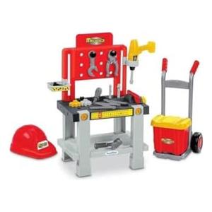 Ecoiffier Set Attrezzi per Bambini - 19 Pezzi con Banco, Diavolo e Casco - Gioco d'Imitazione per Bambini da 18 Mesi