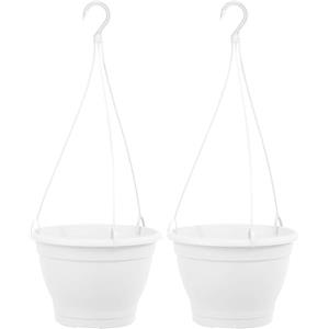 greemotion Vaso fiori sospeso in plastica Lea, fioriera sospesa rotonda con gancio, vaso da appendere, diametro ca. 25 cm, altezza ca. 16,7 cm, bianco (Confezione da 2)
