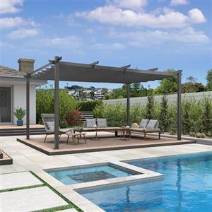 PURPLE LEAF Gazebo Pergola 3,5 x 4,8 M Alluminio Pergolato da Giardino con Tetto ha Scomparsa Per Giardino Pergolati Terrazzo e Attività Commerciale, Grigio chiaro