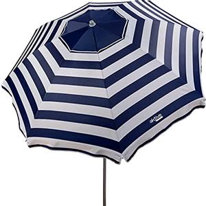 AKTIVE Ombrellone da spiaggia, 220 cm, antivento, tetto ventilato, palo da 28-32 mm, protezione UV 50, motivo a righe nautiche, con borsa portaoggetti, Aktive