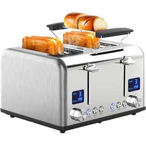 Steinborg Tostapane a Fessura Lunga XXL 4 Fette | Display Digitale Con Conto Alla Rovescia | Tasti Illuminati | 1630 Watt | Inserto per Panino | Funzione Automatica