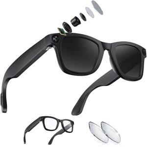findtime AI Smart Glasses - Occhiali con fotocamera HD 1018P, fotocamera sportiva, microfono, riproduzione musicale, traduzione, piccola fotocamera, Bluetooth, occhiali da sole video, occhiali da