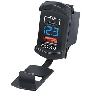 Whnbuij Caricatore USB per auto, QC+PD, compatibile con smartphone, ricarica rapida, 12 V, test di alimentazione USB, per cruscotto, di ricarica impermeabile per barche e, veloce