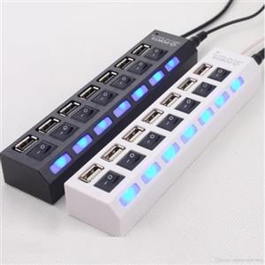 TrAdE Shop Traesio Ciabatta USB MULTIPRESA HUB con 7 Porte USB 2.0 Nera O Bianca E LED Blu