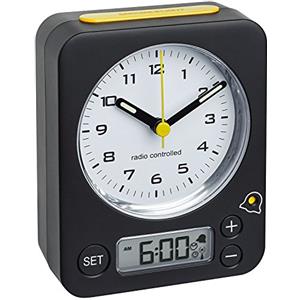 TFA-Dostmann 60.1511 Radiosveglia Combo Sveglia di Viaggio analogica (Nero Giallo con batterie)