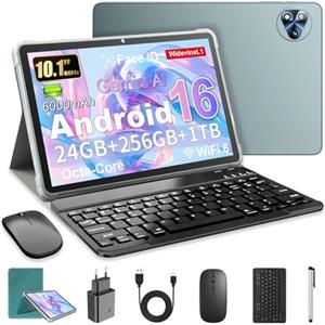 MENTUME Android 16 Tablet 10 Pollici con Gemini AI, Tablet con Tastiera, Mouse & Stilo, Octa-Core, 24 GB RAM + 256 GB ROM + 1 TB TF, 1920x1200 Display HD, Fotocamera Doppia 8MP + 13MP, 6000 mAh (Cover Verde)