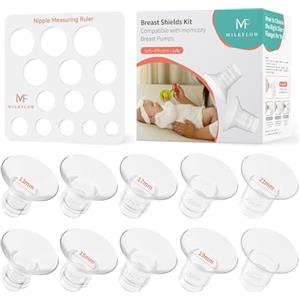 MilkFlow 10 Pezzi Inserti Flangia per Tiralatte 13/15/17/19/21mm con Righello per Capezzoli, Compatibili con Tiralatte 24 mm Momcozy M5 / S9Pro / S12Pro, Medela, KISSBOBO K5/K6