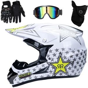 UIGJIOG Casco Da Motocross Per Bambini - Casco Da Motociclista Per Bici Da Sporcizia Elettrica - Casco Da Moto ATV Per Off-Road MTB Integrale Adulti Con Occhiali,Bianca,XL(58~59cm)