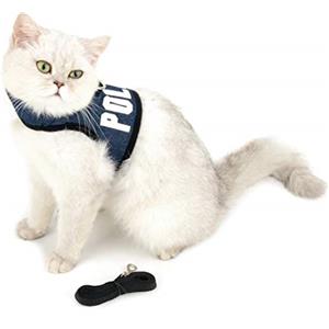SMALLLEE_LUCKY_STORE - Pettorina per gatti in morbido tessuto di jeans e guinzaglio per camminare, a prova di fuga, regolabile, senza tiro, per cuccioli, gattino, coniglio, cane, blu scuro, S