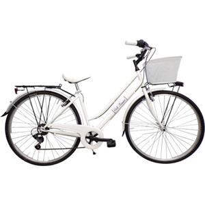 Cicli Tessari - bicicletta da donna bici da passeggio city bike ruota 28 trekking cambio 6 velocita' con cesto anteriore (bianco)