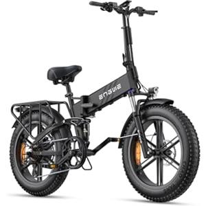 ENGWE Bicicletta Elettrica Pieghevole| 768Wh 16AH Durata 110KM| 20×4.0 Fat Tire|Sensore di Coppia| Sospensione Completa| 8 Velocità| ENGINE Pro 2.0 (Nero YS-9043-1)