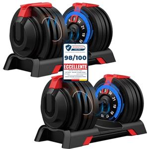DH FitLife 24 kg Manubri Regolabili | 12 Pesi in 1 | 3-24 kg | Cambio Peso in 1 Secondo | Bloccaggio Sicuro | Impugnatura Antiscivolo | Set Manubri Salvaspazio per Palestra Casa