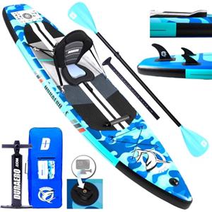 DURAERO Tavola gonfiabile da Stand Up Paddle, 330 x 76 x 15 cm, portata fino a 150 kg, supporto per cam, 3 pinne, doppia pagaia regolabile, accessori completi, blu mimetico