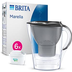 BRITA Caraffa filtrante Style Essential Stone Blue (2,4L) incl. 6x MAXTRA PRO PURE PERFORMANCE che riduce cloro, calcare, PFAS e metalli - Adatta alla porta del frigorifero, con indicatore LED
