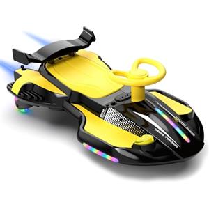 LALAHO Macchina Elettrica Per Bambini 12 V con Pedale, 2 in 1 Auto Elettrica con 2 Velocità, Luci LED, Protezione Antiribaltamento, ruote luminose, per bambini dai 3 anni in su (Nero-Giallo)