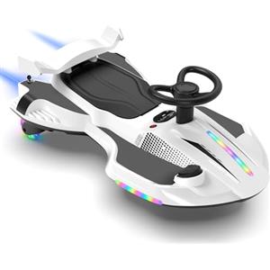 LALAHO Macchina Elettrica Per Bambini 12 V con Pedale, 2 in 1 Auto Elettrica con 2 Velocità, Luci LED, Protezione Antiribaltamento, ruote luminose, per bambini dai 3 anni in su (Bianco-Nero)
