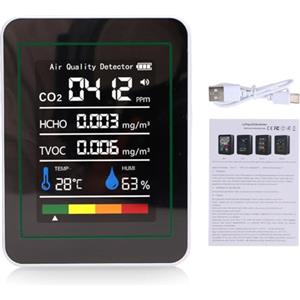Kavolet Rilevatore di CO2 HCHO TVOC, Misuratore di Temperatura e umidità con Schermo a Colori Portatile per Veicoli Ufficio Domestico, Monitor Ambientale Domestico Intelligente per Camera Letto e