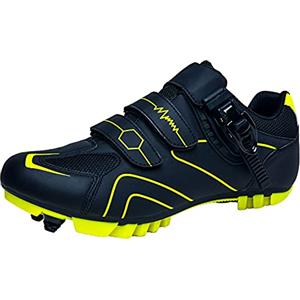 Youngtie Scarpe da Ciclismo MTB per Uomo Donna Scarpe da Mountain Bike Traspirante Antiscivolo Compatibile con Tacchette da Corsa SPD e Pedale di Blocco Black Green 255