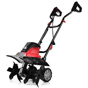 COSTWAY Motozappa Elettrica 1200W/1500W, Zappatrice Elettrica con Maniglia Pieghevole, Ruote Regolabili, 4/6 Lame, Velocità 365/400 PRM, Profondità 22 cm, Larghezza 35/43 cm (Rosso, 1500 W)