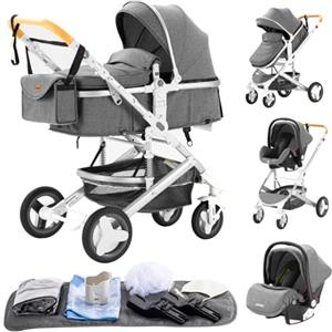 YAZOCO Passeggino Trio 3 in 1 Carrozzina Ovetto Pieghevole Set Viaggi Passeggino Neonato Sedili Parapiedi Zanzariere Carrozzina Multifunzionale (2 grigio)