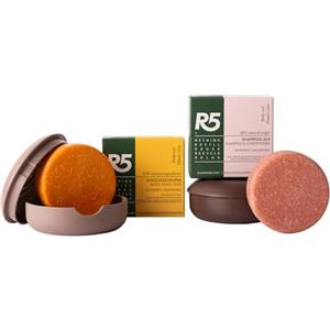 R5, Kit Shampoo 2-in-1 Solido e Docciaschiuma Solido Nutrienti, al Profumo di Fiori e Frutta, 2 Portasaponi in Plastica 100% Riciclata, Ecostenibili, Made in Italy, Idea Regalo
