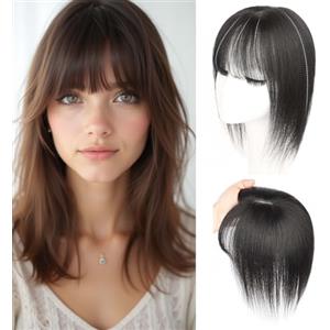 EREE HAIR Topper in veri capelli umani per donne con extension per capelli diradati, base in seta da 3,1x4,7 pollici, parrucca da 8 pollici con frangia per la caduta dei capelli, castano castano