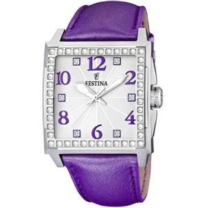 Festina Orologio Donna Analogico Cinturino in Pelle Viola - Quarzo - Vetro minerale alta resistenza - Impermeabile 5 ATM - Elegante, classico e vintage - Special Prices F16571/5
