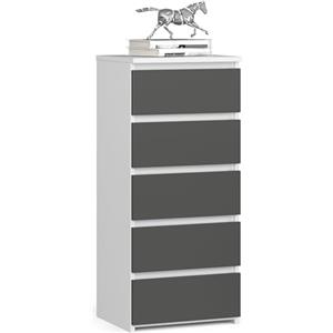 AKORD | Cassettiera a 5 Cassetti | Credenza Alta | Moderna Mobiletto per Soggiorno Sala da Pranzo Camera da Letto Corridoio Bagno | Armadio Cameretta | 35x40x92 cm | Bianco | Grigio grafite