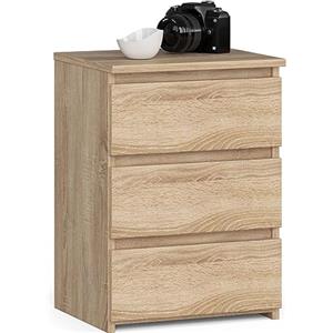 AKORD | Comodino CL-3 con 3 Cassetti | per il soggiorno, la camera da letto, il guardaroba, l'ufficio e lo studio | Design moderno e funzionale | 35 x 40 x 57 cm, 26 kg | Rovere Sonoma