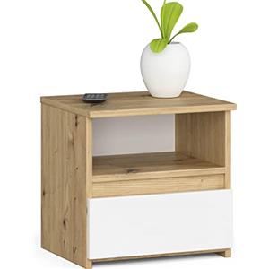 AKORD | Comodino Piccolo con un Cassetto e un Ripiano | Armadio Camera da Letto | Cassettiera Scrivania | Salvaspazio | 40x40x35 cm | 16mm Pannello laminato | Rovere Artigianale & Bianco Frontale