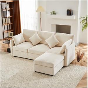 Wyibwy Divano moderno,divano componibile in tessuto cinigliato,sofa letto 3 posti,a quattro posti,divano angolare a L con poggiapiedi,divani,divani con penisola,216x161x81cm (Beige)