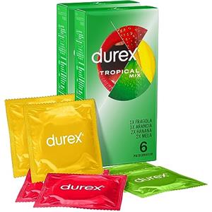 Durex 2x Preservativi Durex Tropical Aromatizzati Arancia Banana Fragola Mela Verde - 2 Confezioni da 6 Profilattici