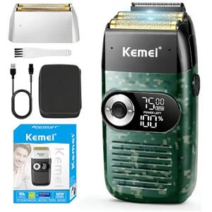 KEMEI Rasoio da Barba per Uomo, Rasoio Elettrico Ricaricabile con Regolabarba, Rasoi Cordless in Lamina di Titanio al Litio con Custodia da Viaggio