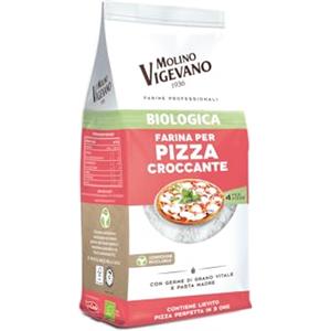 Lo Conte Molino Vigevano | Farina per Pizza Croccante Tipo 1 Biologica con Lievito, Dose per 4 Pizze | Confezione da 500 gr (1 pezzo)