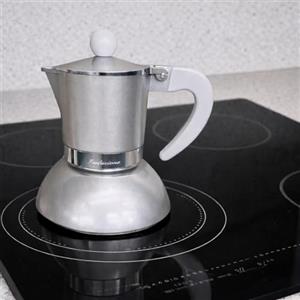 Today Home Caffettiera Moka per Induzione, 2 Tazze, Alluminio, con Manico Ergonomico, Colore Silver Metallizzato, Argento, Design Elegante, Diametro 10cm