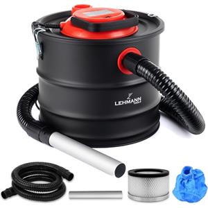 LEHMANN Bidone Aspiracenere per Stufa a Pellet, Camino e Barbecue, 15L, Aspiratore per Cenere ad Alte Temperature, Robusto Serbatoio, Filtro HEPA in Cestello Metallico, Funzione Soffiaggio