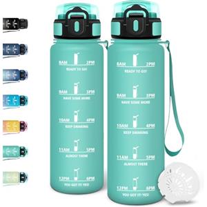 Motswedi Borraccia 1 litro, Riutilizzabile, Borraccia Palestra, a Prova di Perdite, Bottiglia Acqua, Facile da Trasportare, Borracce, per Sport, Ciclismo, Palestra, Ufficio, Running, Blu Verde-3245C